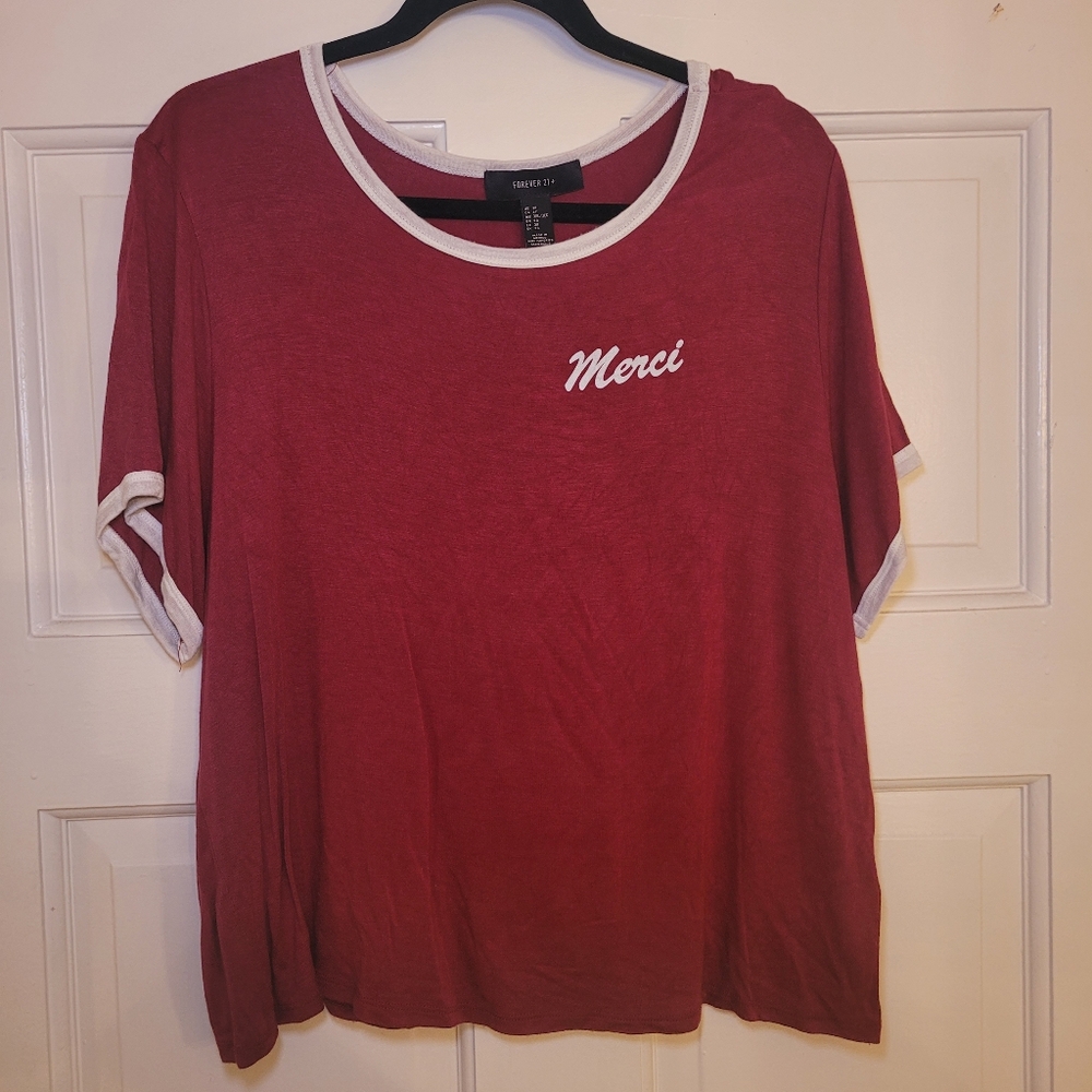 Forever 21 Red Cropped Merci Tee